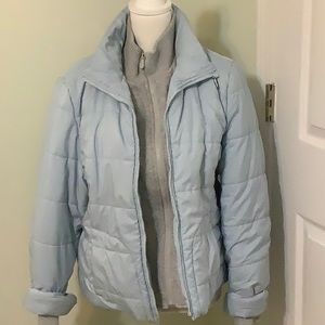 ❤️UC CHARTER CLUB blue zip puffer jacket, gray quilted inset